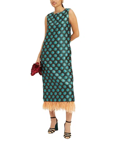 LA DOUBLEJ LA DOUBLEJ COLUMN DRESS (WITH FEATHERS) JACQUARD WINTER SUN EMERALD