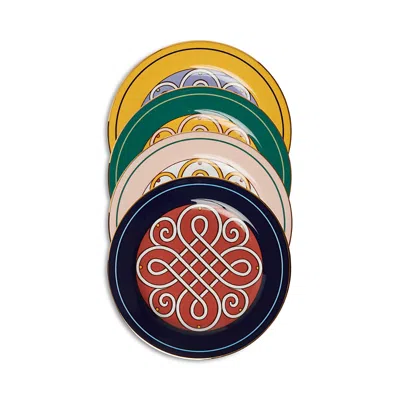 La Doublej Cortile Print Dessert Plates, Mixed Set Of 4 In Multi