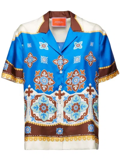 La Doublej Cortile Printed Short-sleeve Shirt In Tiles Degrade Placed Blu