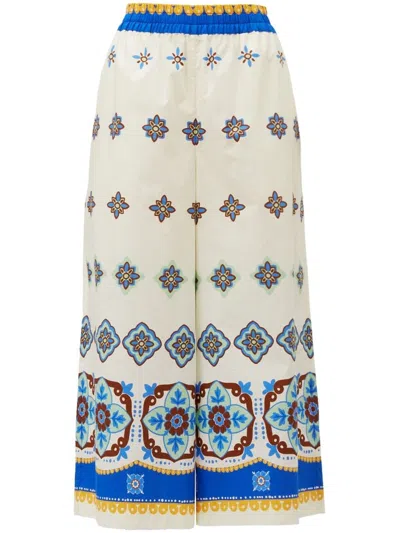 La Doublej Cortile Wide Cropped Trousers In Tiles Degrade Placed White
