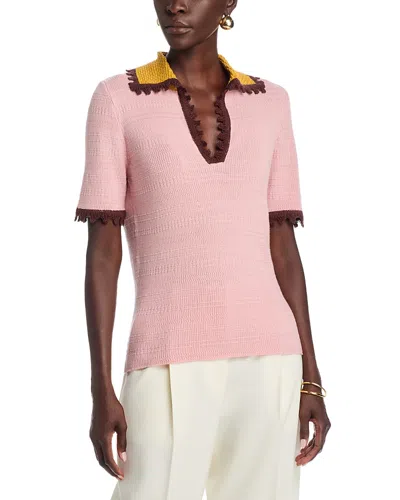 La Doublej Cotton Cashmere Picket Polo Shirt In Pink