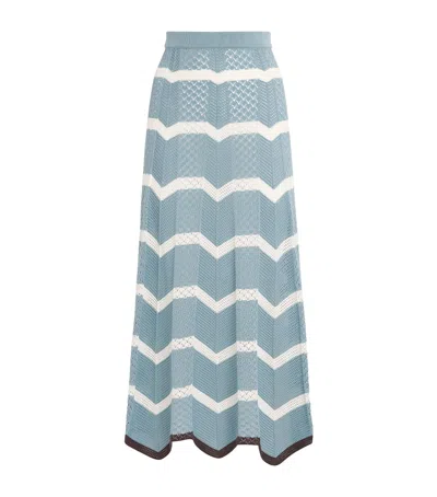 La Doublej Cotton Chevron Midi Skirt In Blue