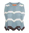 La Doublej Scalloped Striped Pointelle-knit Cotton Tank In Blue