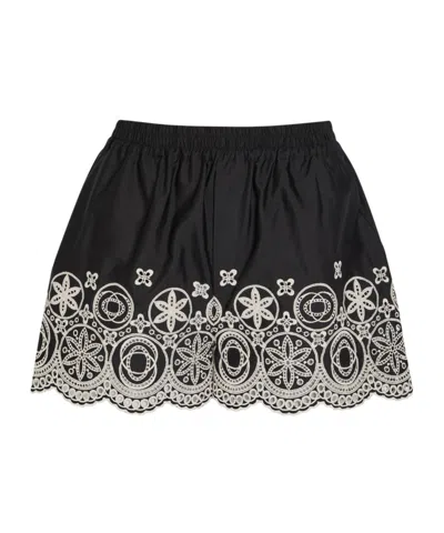 La Doublej Cotton Embroidered Shorts In Black