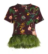 La Doublej Cotton Feather-trim Floral Top In Green