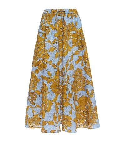 La Doublej Cotton Floral Midi Skirt In Yellow