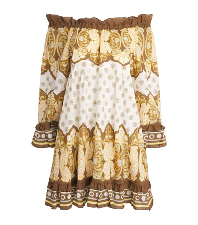 La Doublej Cotton Off-the-shoulder Boho Mini Dress In Multi