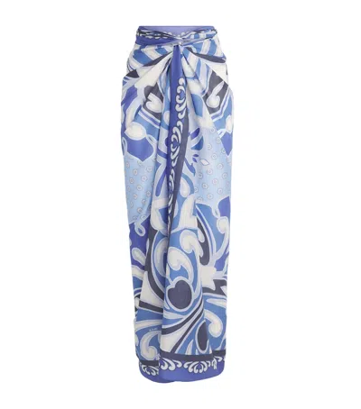 La Doublej Cotton Pareo Midi Skirt In Blue