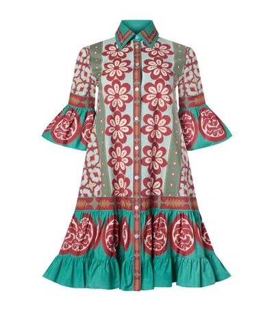 La Doublej Choux Floral-print Cotton-poplin Mini Shirt Dress In Multi