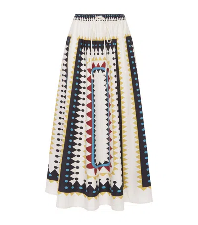 La Doublej Cotton Printed Midi Skirt In Placée Cream