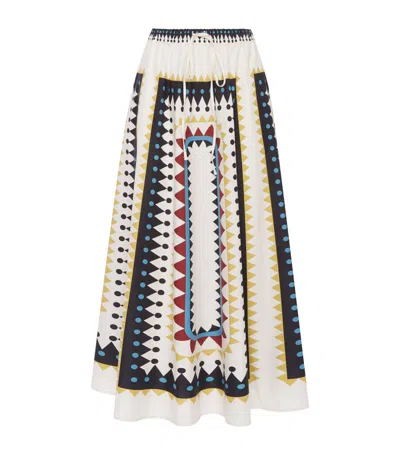 La Doublej Cotton Printed Midi Skirt In Doric Placée Cream