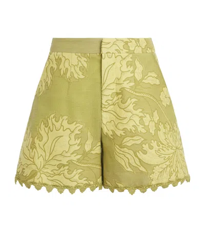 La Doublej Cotton-silk Jacquard Shorts In Green