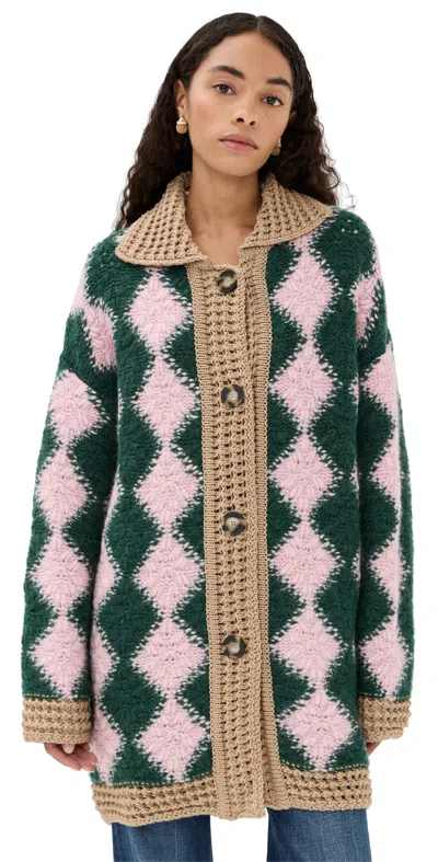 La Doublej Bowling Intarsia-knit Wool-blend Cardigan In Multi