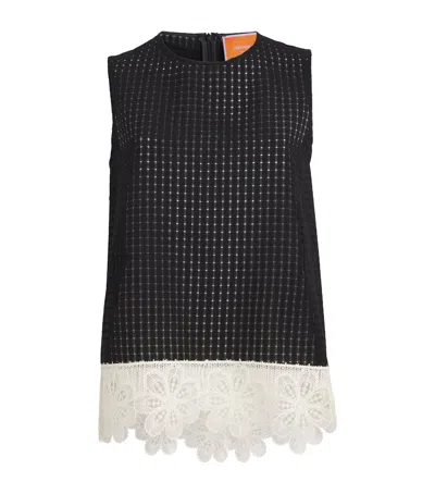 La Doublej Crochet Lace-trim La Scala Top In Black
