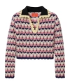 La Doublej Crochet-trimmed Geometric-pattern Sweater In Pink
