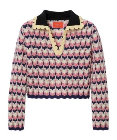 LA DOUBLEJ CROCHET-TRIMMED GEOMETRIC-PATTERN SWEATER
