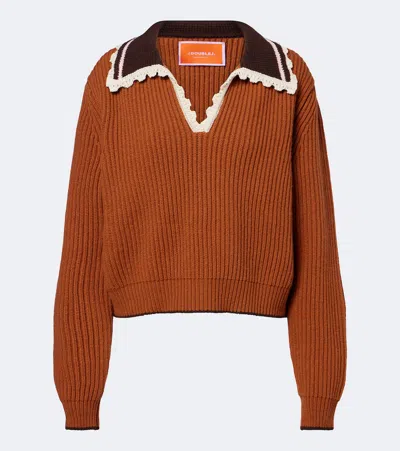 La Doublej Crochet-trimmed Wool-blend Polo Sweater In Orange