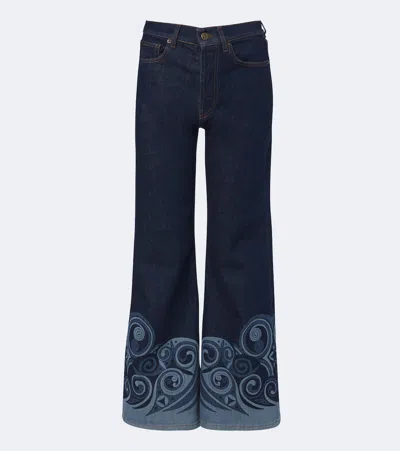 La Doublej The Cropped Flare Jeans In Animal Print