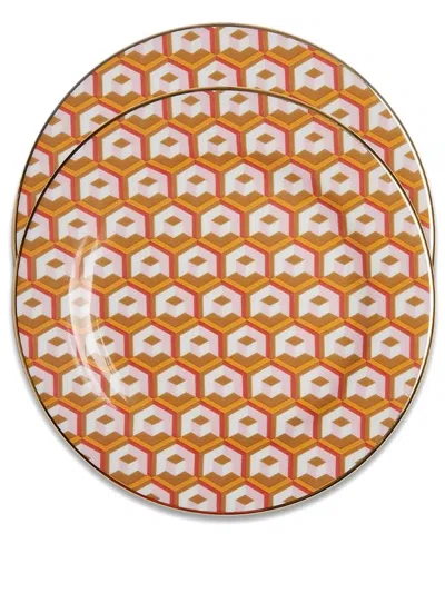 La Doublej Cubi Oro Dessert Plate (set Of 2) In Multicolor