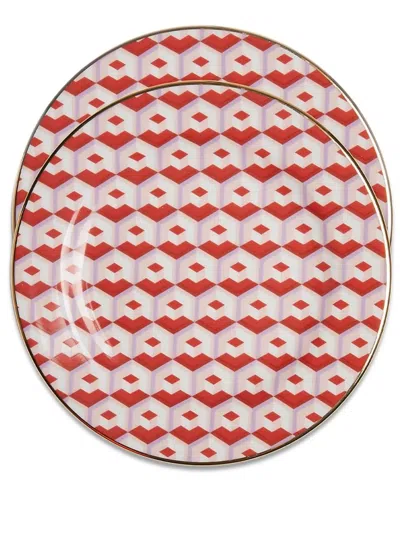 La Doublej Cubi Rosso Dessert Plate (set Of 2) In Multicolor