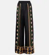 La Doublej La Double J Wide-leg Multicolor Silk Trousers With Floral In Multicolor