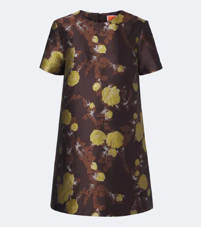 La Doublej Devon Floral Jacquard Minidress In Brown