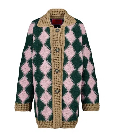 La Doublej Diamond-pattern Cardigan In Multi
