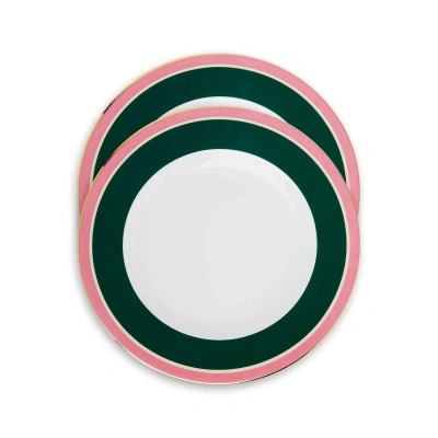 La Doublej Dinner Plates Set Of 2 In Rainbow Forest Green