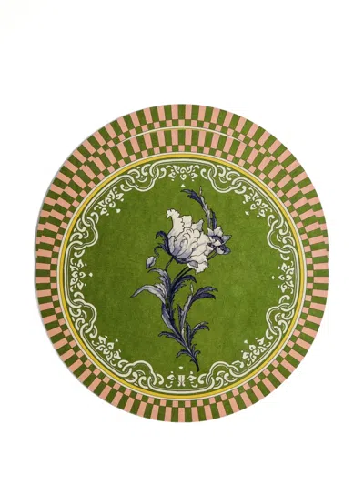 La Doublej Set Of 2 Disk Placemats Nymph Bloom In Green