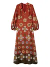 La Doublej Diva Puff-sleeve Midi Dress In Orange