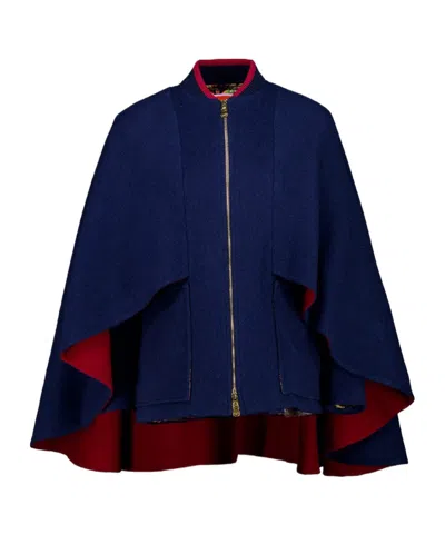 La Doublej Double-layered Cape Coat In Blue