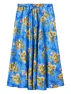La Doublej Drawstring Floral-print Skirt In Blue