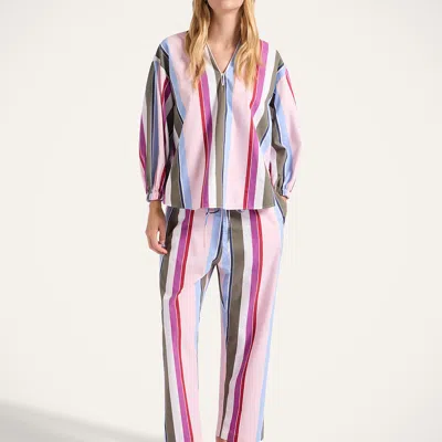 La Doublej Drawstring Pants In Stripes Multicolor Pink