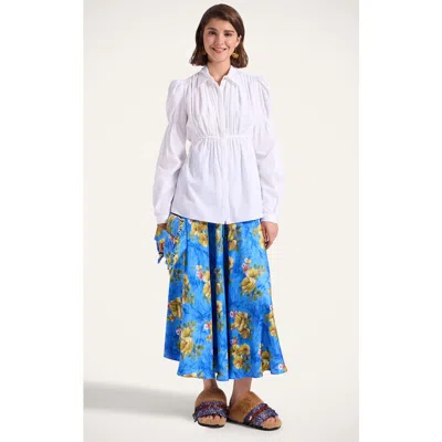 La Doublej Drawstring Floral-print Skirt In Blue