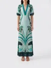 La Doublej Marlene Satin-trimmed Printed Silk-crepe Midi Dress In Green