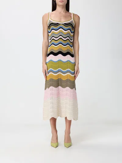 La Doublej La Double J Chevron Pointelle-knit Cotton Midi Dress In Multi