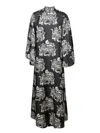 La Doublej La Double J Ankle-length Black Dress With Intricate Patterns In Black