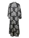 La Doublej La Double J Ankle-length Black Dress With Intricate Patterns In Black