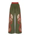 La Doublej Placée Gathered Printed Silk-twill Wide-leg Pants In Green