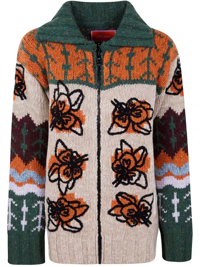 La Doublej Embroidered 'chalet' Cardigan In Green