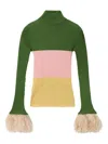 La Doublej Embroidered-logo Feather-cuffs Sweater In Green