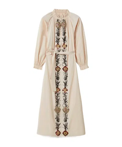 La Doublej Embroidered Ruffle-trimmed Dress In Brown