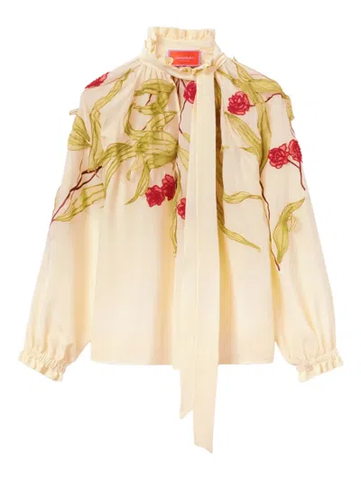La Doublej Embroidered-ruffled Blouse In Multi