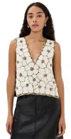 La Doublej Embroidered V Neck Scala Top Crystal Chiffon Embroidery In Multi