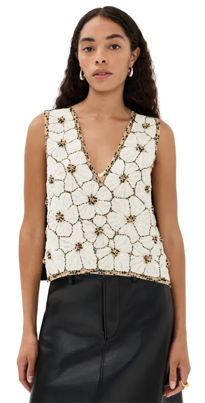 LA DOUBLEJ EMBROIDERED V NECK SCALA TOP CRYSTAL CHIFFON EMBROIDERY