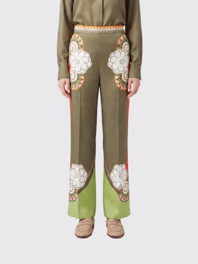 La Doublej Ethnic Print Cropped Skinny Trousers In Stretch Viscose In Green