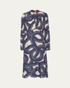 La Doublej Eve Abstract Long Sleeve Midi Dress In Cream