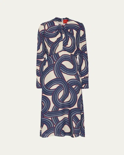La Doublej Eve Abstract Long Sleeve Midi Dress In Cream