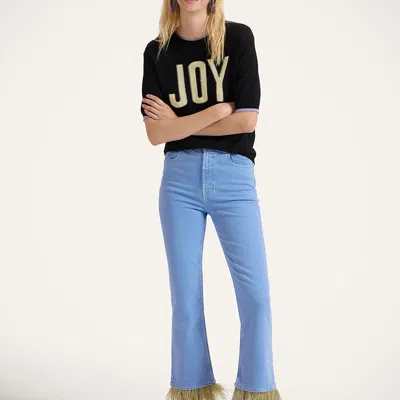 La Doublej Fancy Crop Jeans (with Feathers) In Light Blue