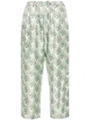 La Doublej Fans-print Silk Trousers In Green